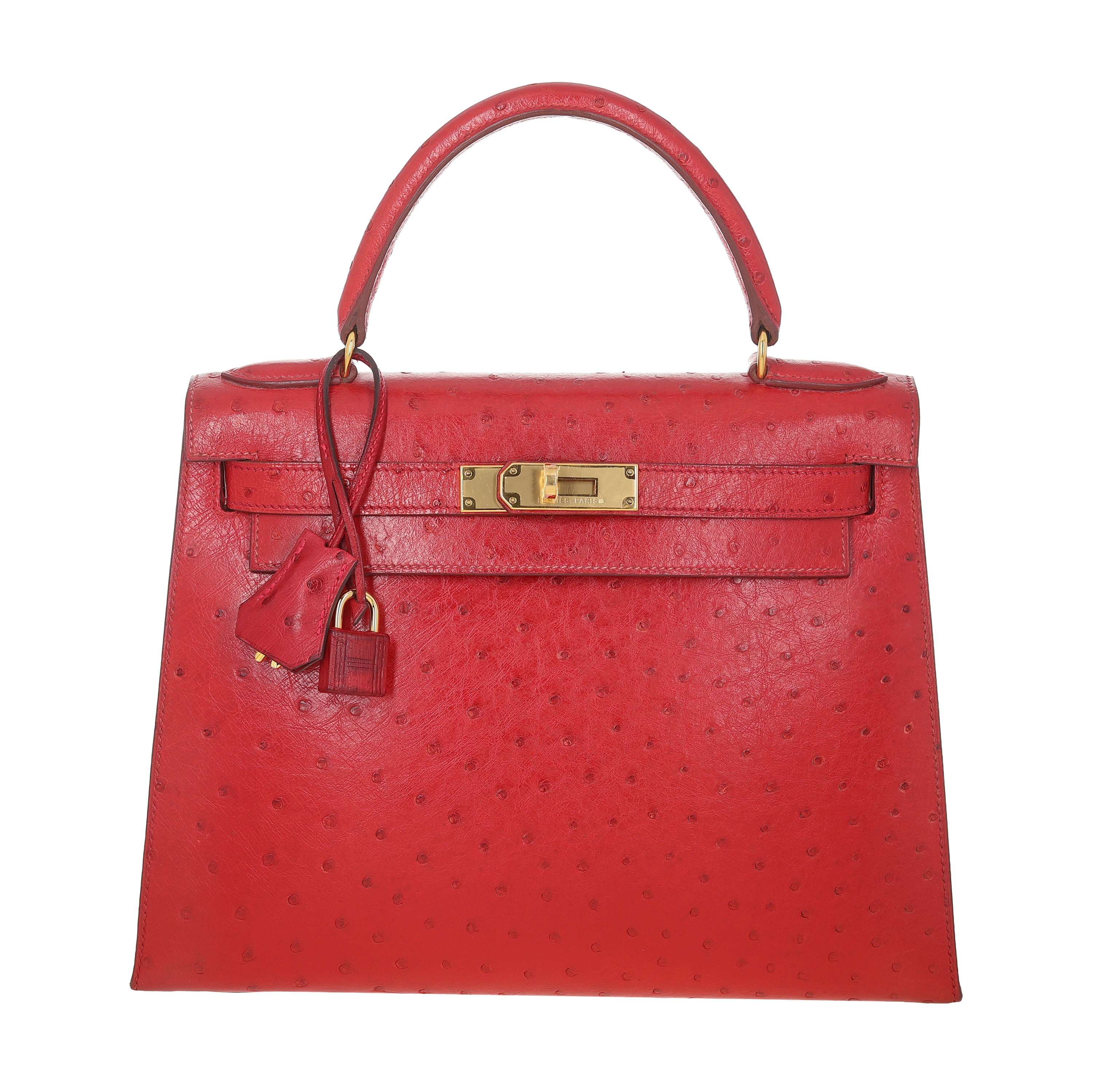 Hermès Ostrich Sellier Kelly 28 Rouge Vif