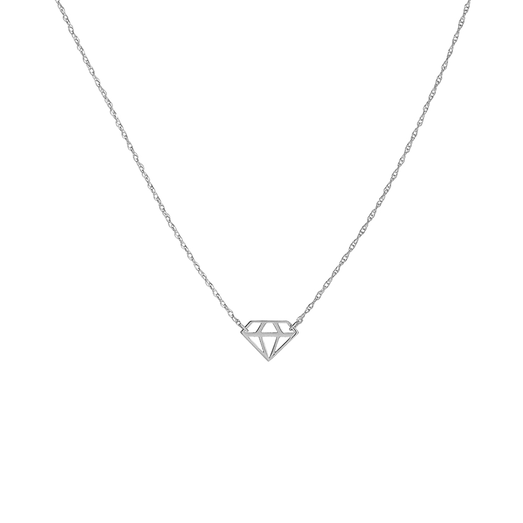 Vertical 14K White Gold Adjustable Diamond Shape with Rop Chain Necklace