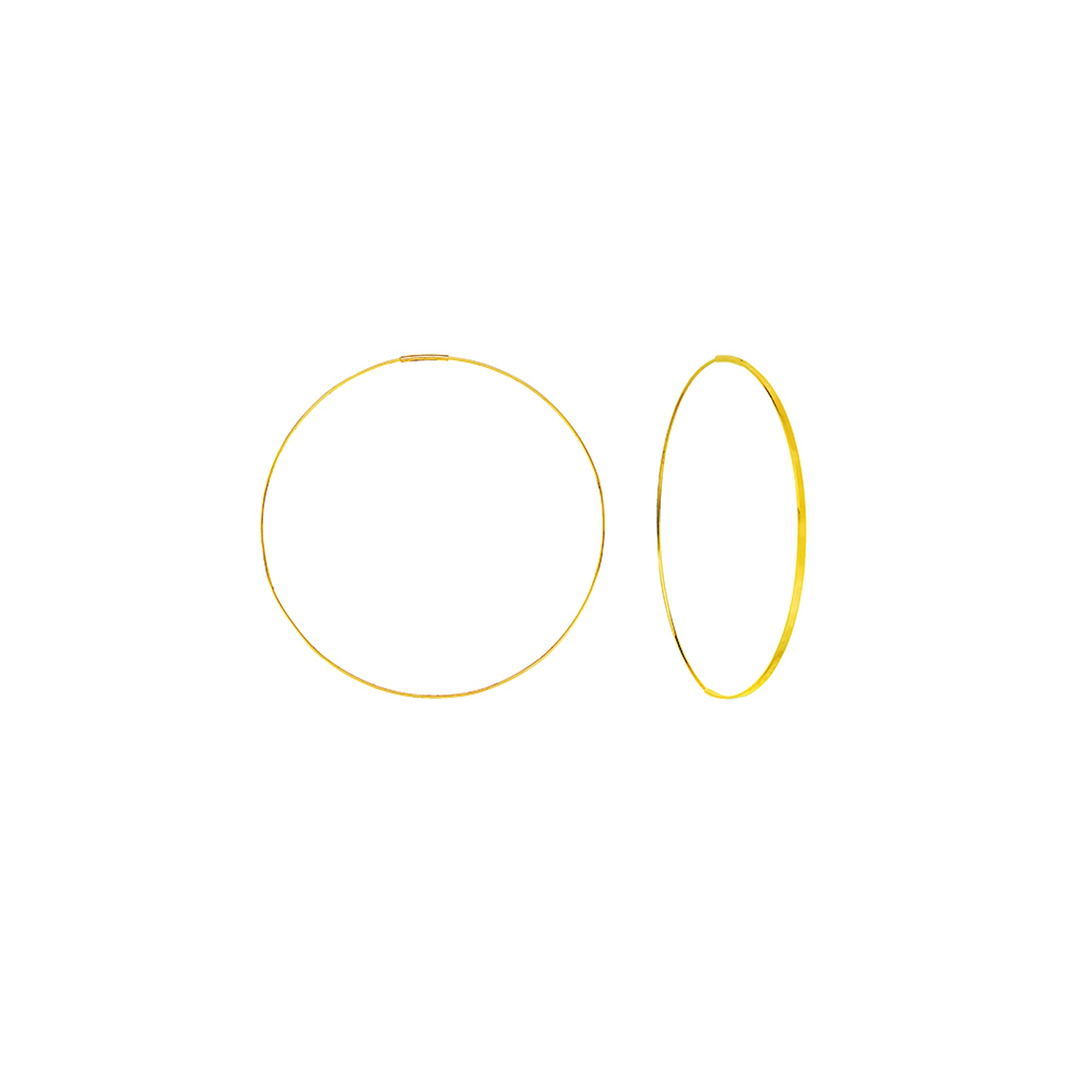 Vertical 14K Yellow Gold 60mm Wire Endless Hoop Earrings