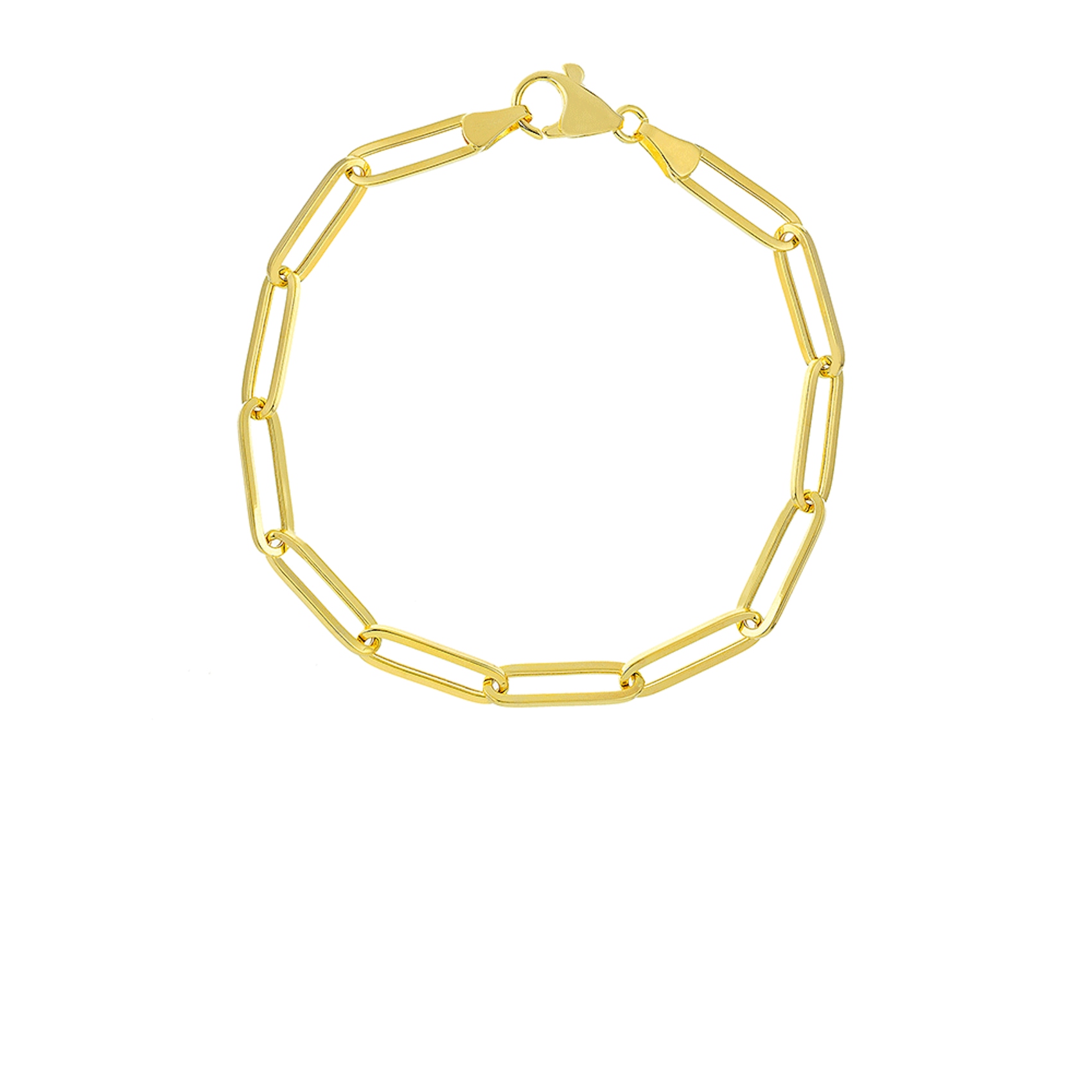 Vertical 14K Yellow Gold 5.10mm Hollow Paperclip Chain Bracelet