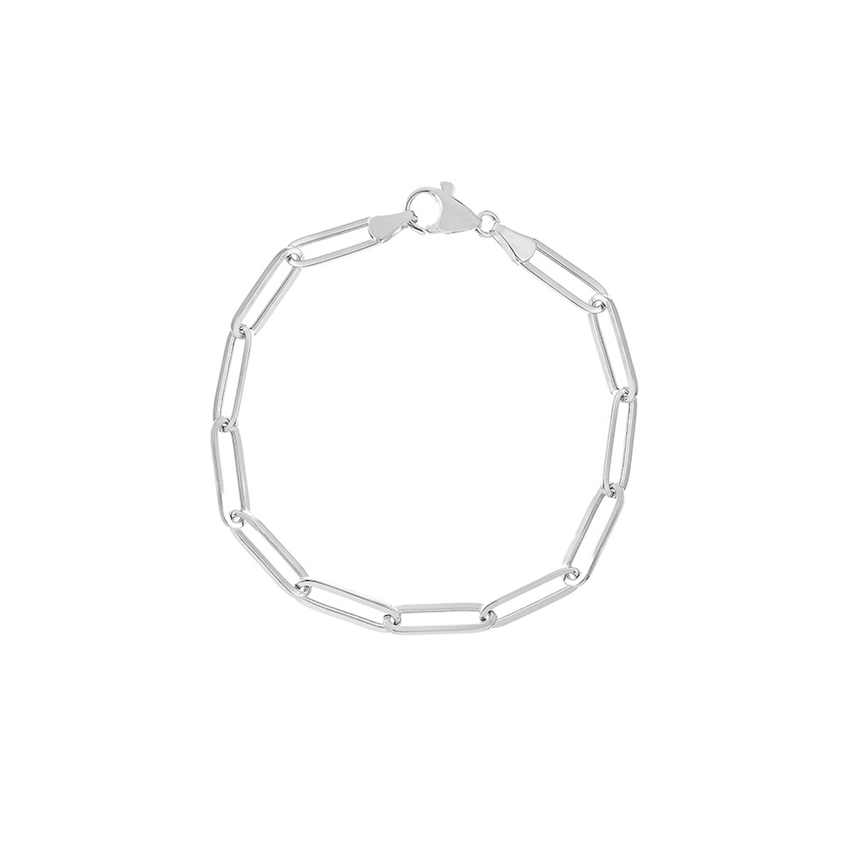 Vertical 14K White Gold Hollow Paperclip Chain Bracelet