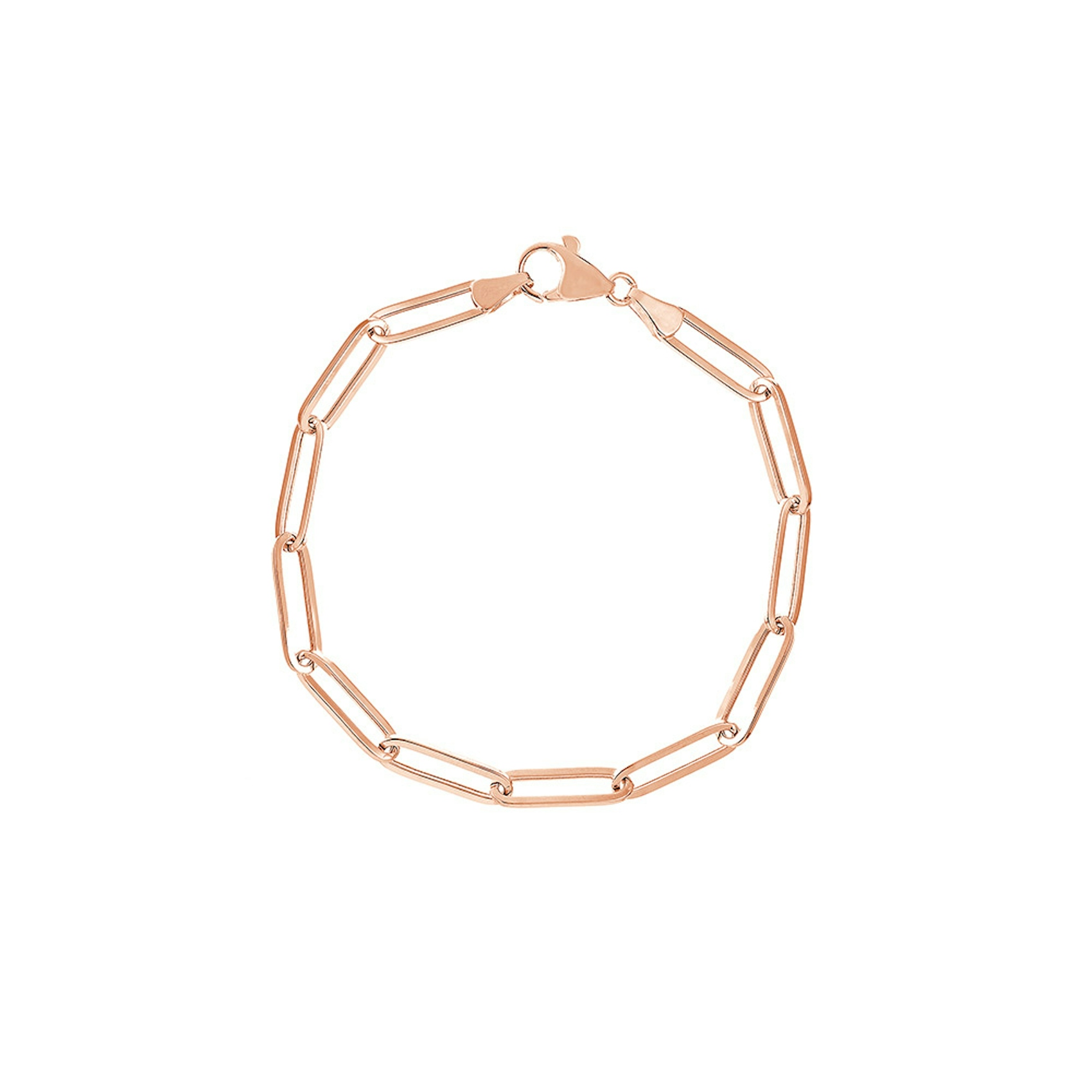 Vertical 14K Rose Gold 5x17mm Hollow Paperclip Chain Bracelet