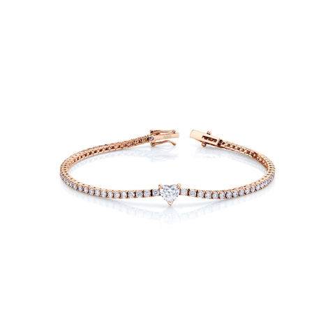 Vertical 18K Rose Gold Round Diamond Straight Line Bracelet