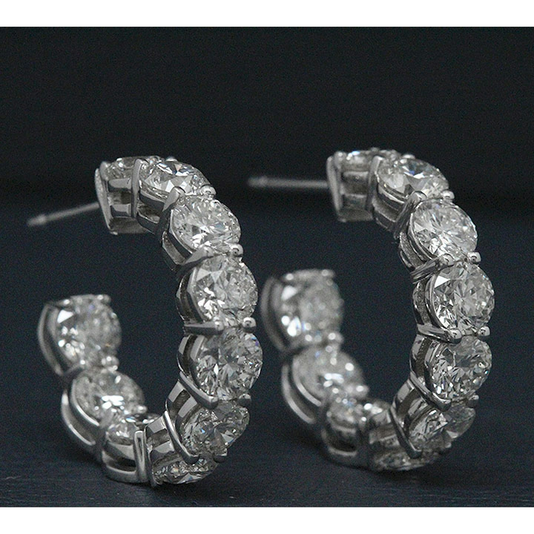 Vertical 18K Whitw Gold Diamond Hoop Earrings