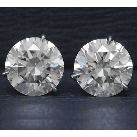 Vertical 18K White Gold Round Diamond Stud Earrings