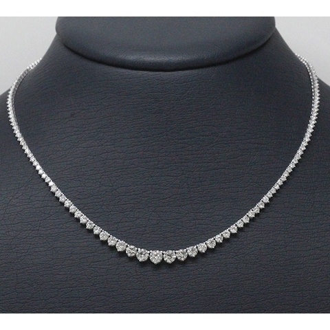 Vertical 18K White Gold Round Diamond Riviera Necklace