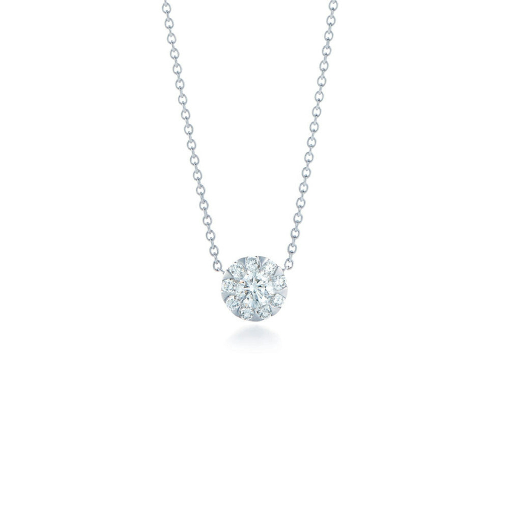 Vertical 18K White Gold Sunburst Diamond Pendant Necklace