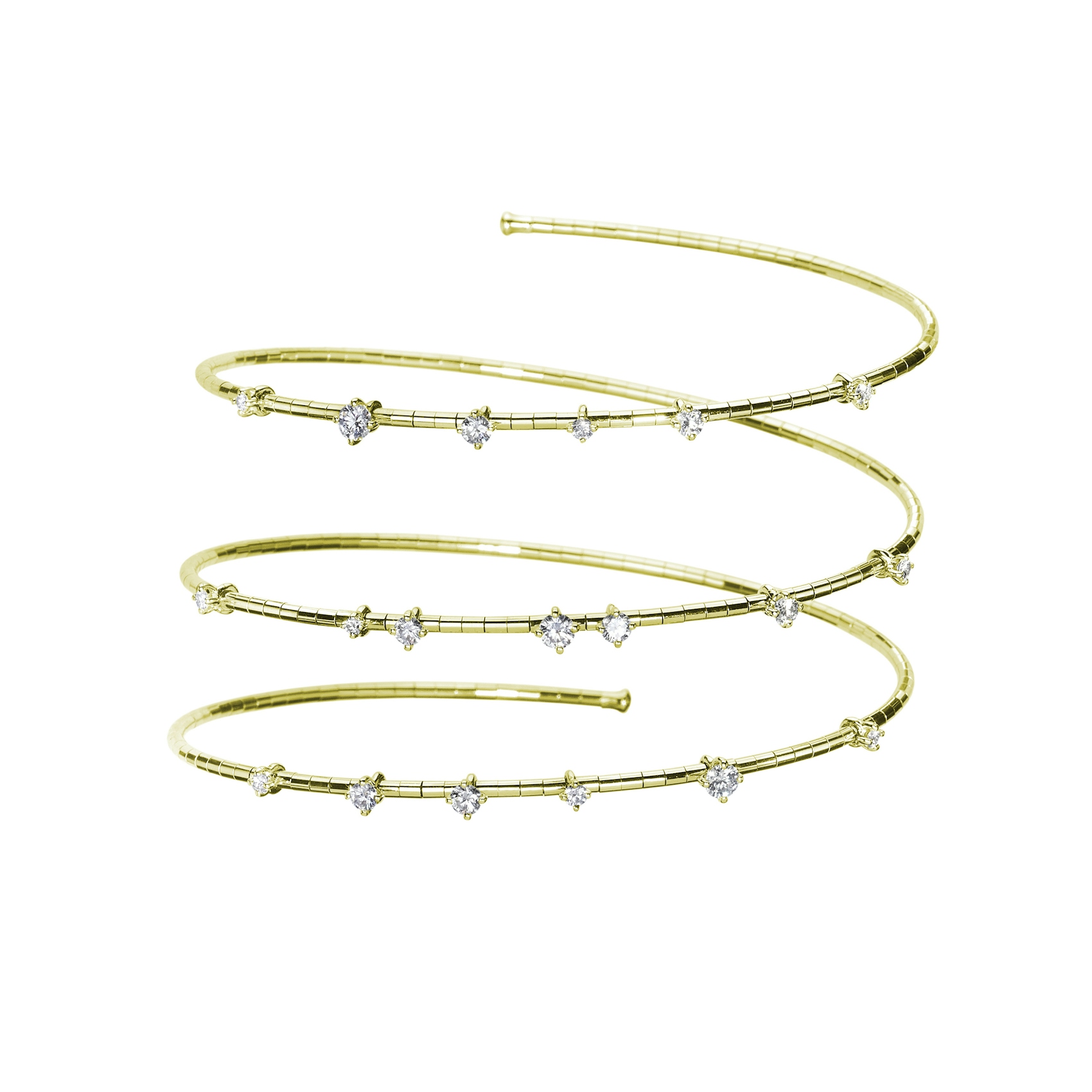 Vertical 18K Yellow Gold/Titanium Diamond Three Row Spiral Bracelet
