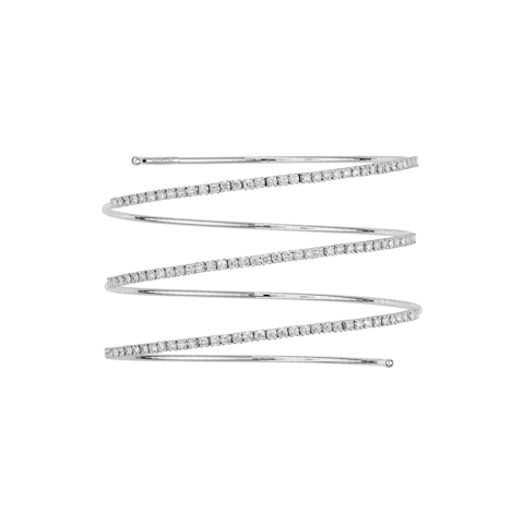 Vertical 18K White Gold Three Row Spiral Diamond Bracelet