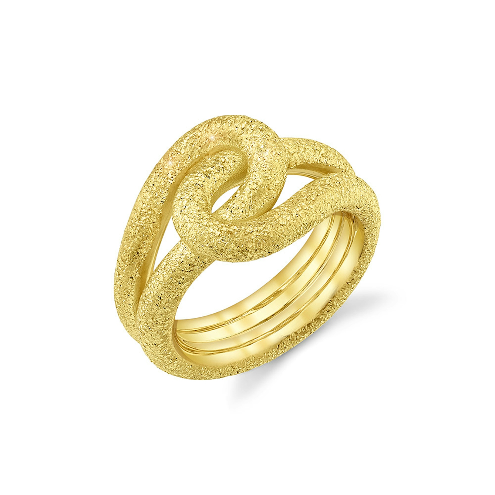 Vertical 18K Yellow Gold Tie the Knot Stardust Finish Ring