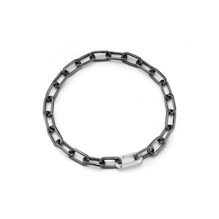 Vertical Black Rhodium and Sterling Silver Saxon Link Bracelet With Elongated Clasp