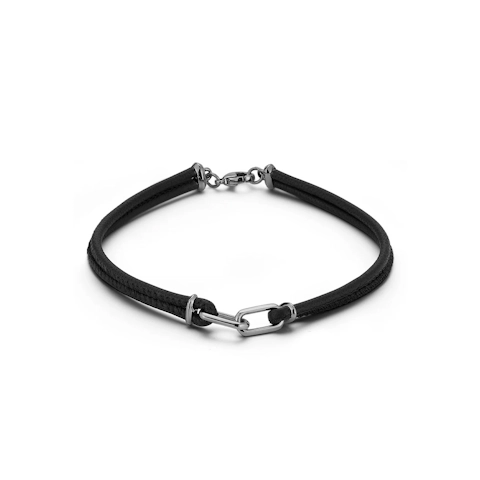 Vertical Sterling Silver and Black Rhodium Saxon Leather Double Link Bracelet