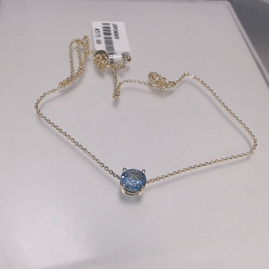 Vertical 14K Yellow Gold Birthstone Blue Topaz December Necklace