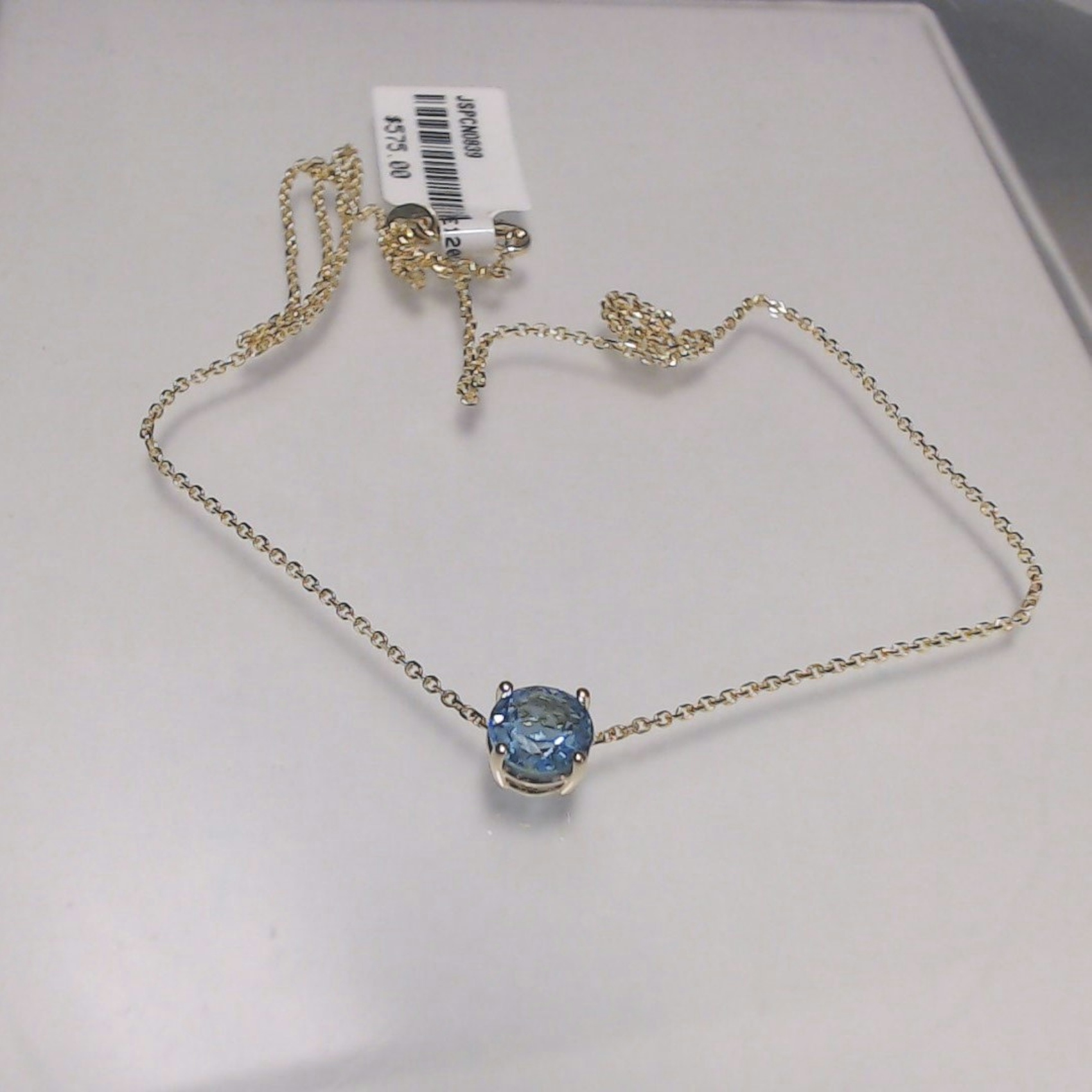 Vertical 14K Yellow Gold Birthstone Blue Topaz December Necklace
