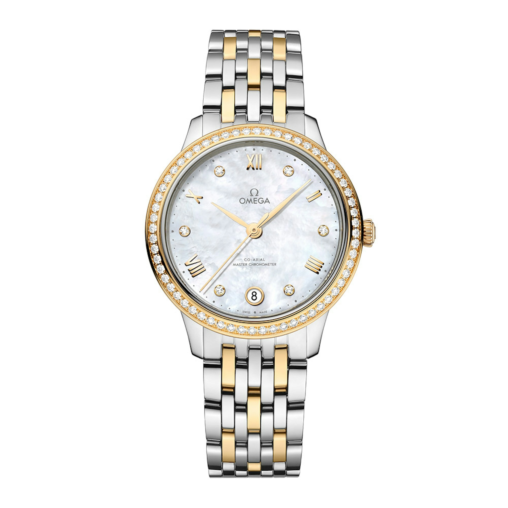 Vertical Omega De Ville Prestige 18K Yellow Gold & Steel 34mm 434.25.34.20.55.002