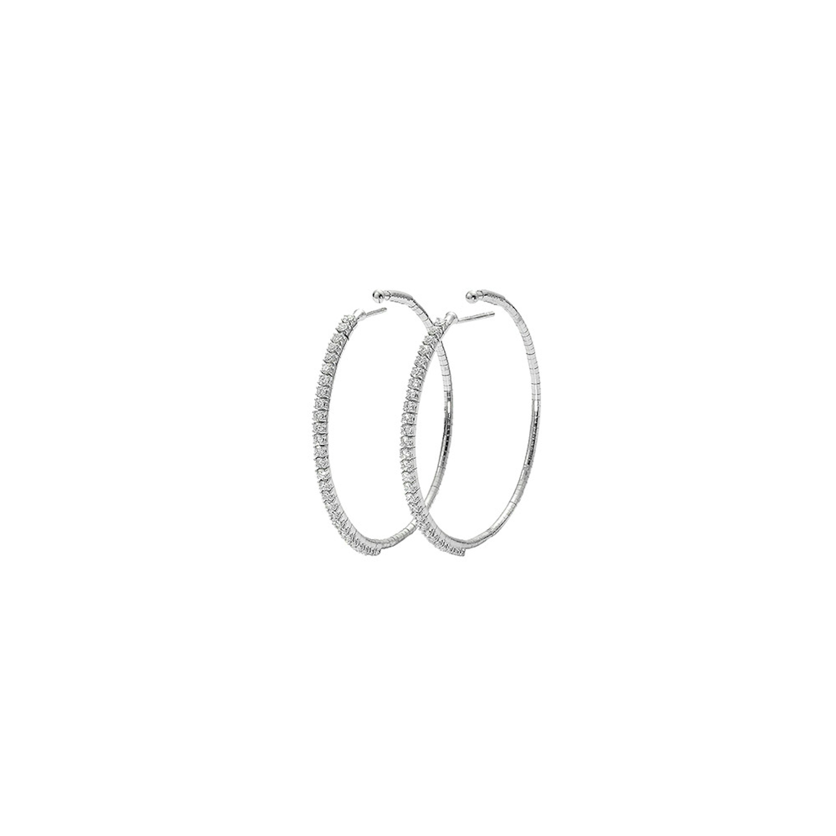 Vertical 18K White Gold/Titanium Diamond Hoop Earrings