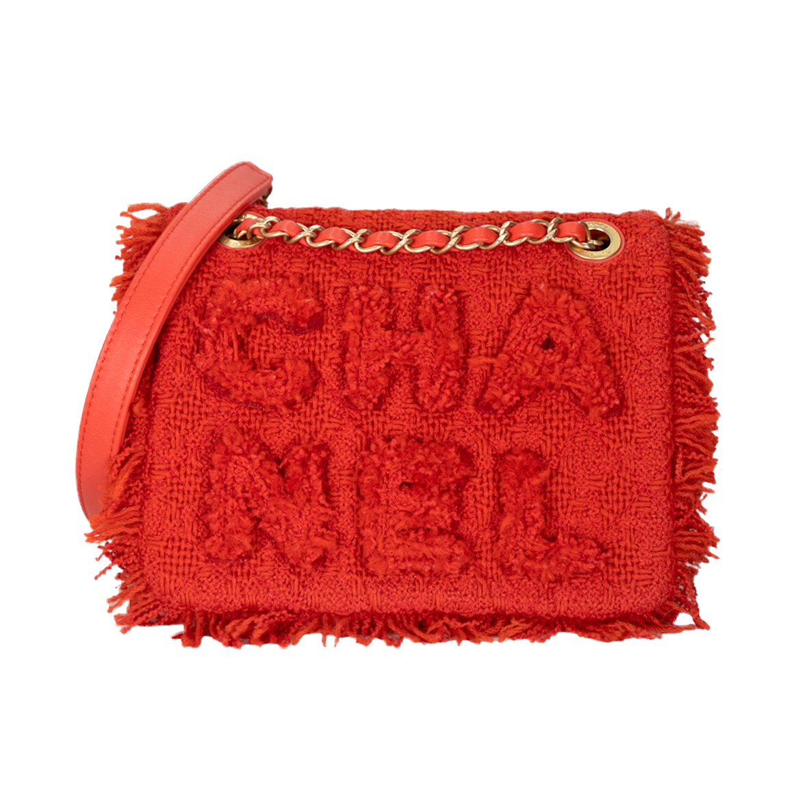 Image #1 Tweed Giant Logo Flap Bag Small Red