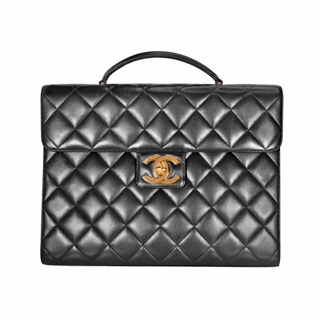 Pre-Owned Chanel Quilted Lambskin Vintage CC Briefcase Large Black