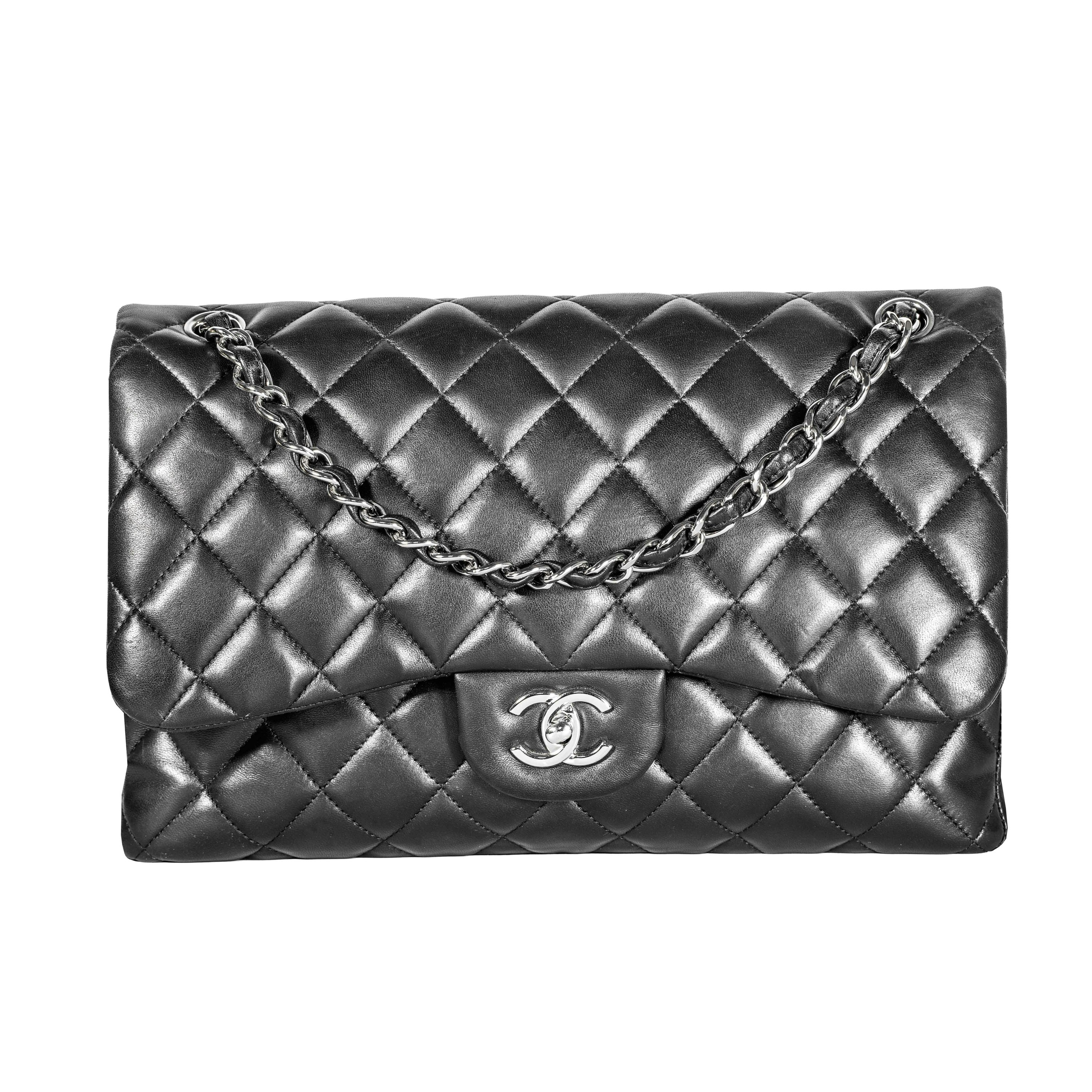 Chanel Quilted Lambskin Classic Double Flap Jumbo Black