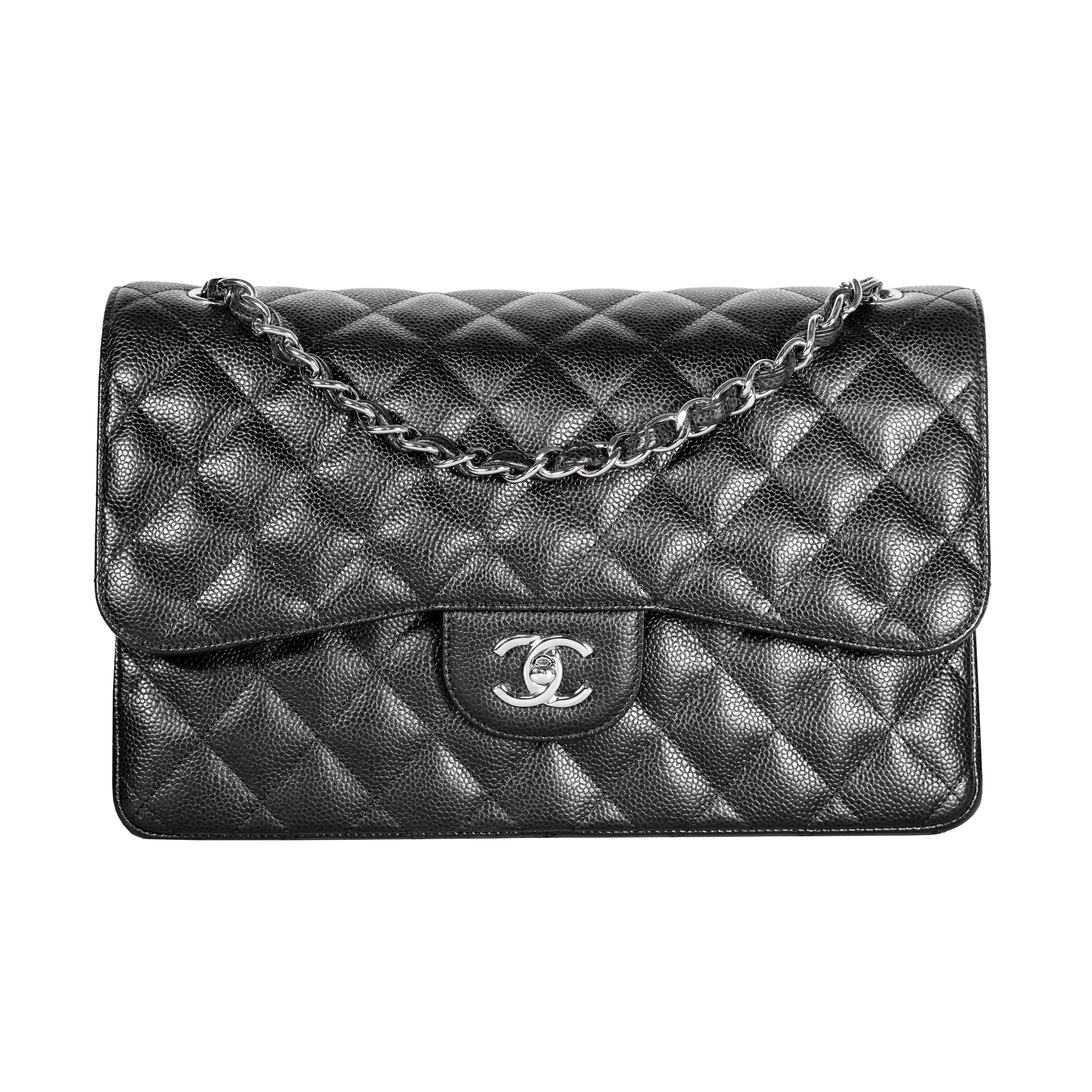 Image #1 Quilted Caviar Vintage Classic Double Flap Jumbo Black