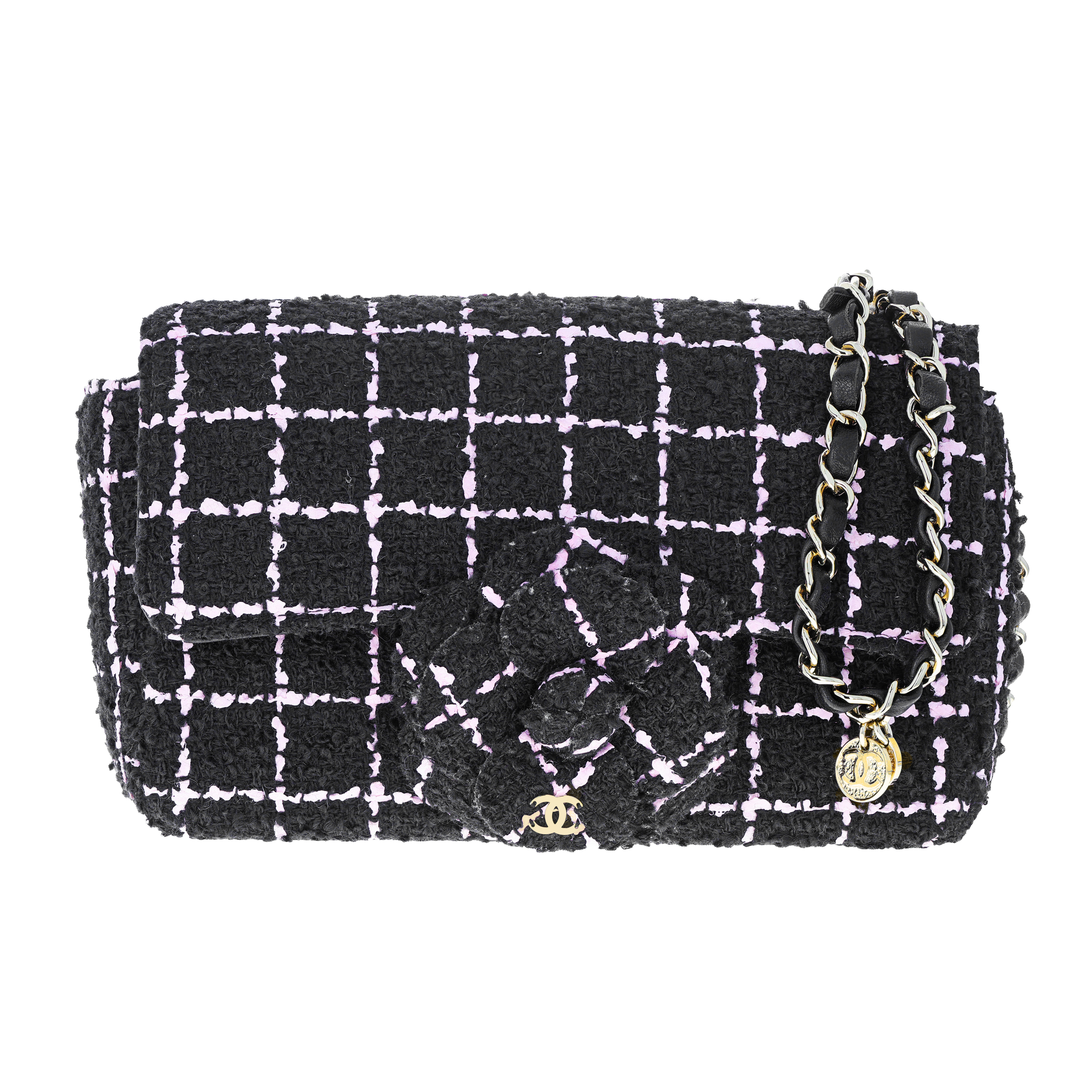 Pre-Owned Chanel Tweed Camellia Flap Small Black | 1916