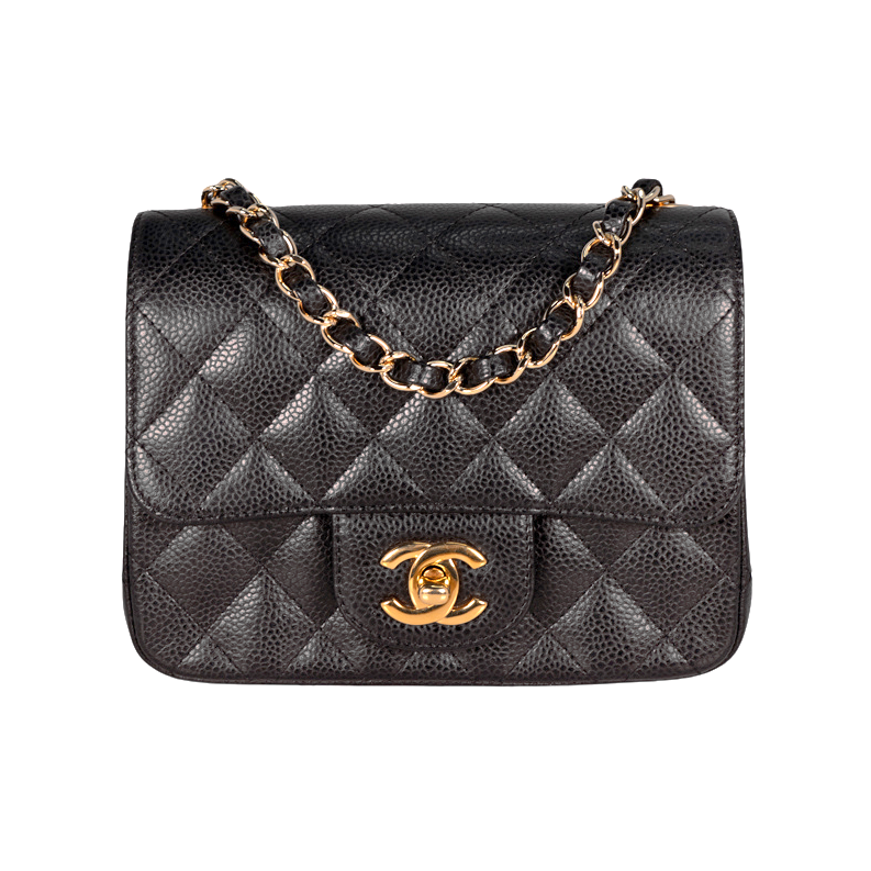 Image #1 Quilted Caviar Square Classic Single Flap Mini Black