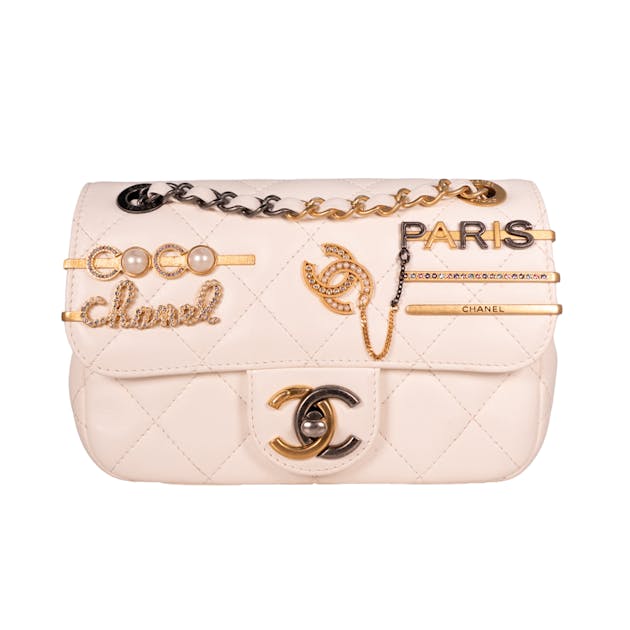 Pre-Owned Chanel Embellished Quilted Lambskin Coco Clips Flap Mini
