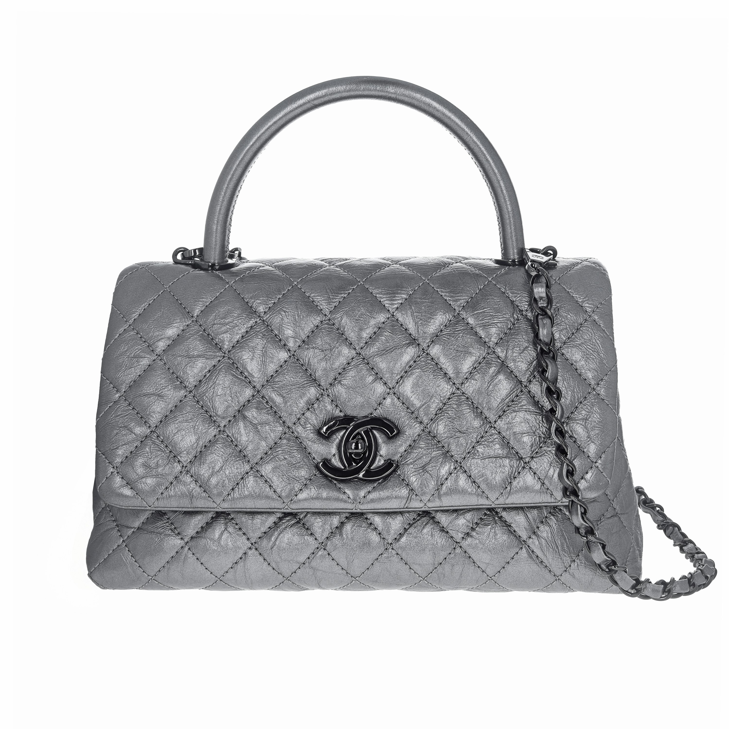 Pre-Owned Chanel Metallic Quilted Aged Calfskin Coco Handle Flap 
