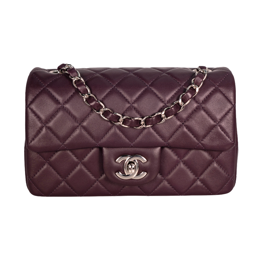 Image #1 Quilted Lambskin Classic Single Flap Mini Prune