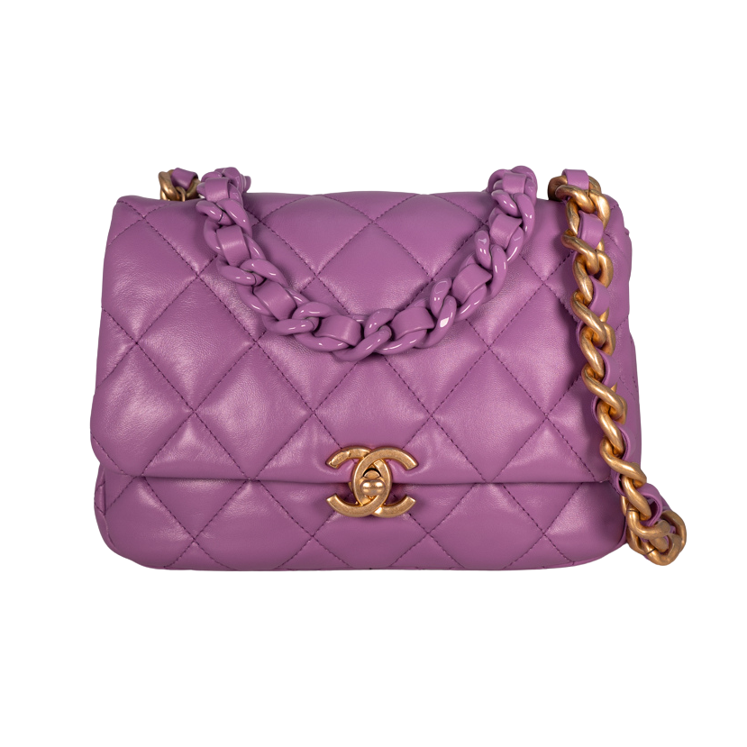 Image #1 Quilted Lambskin Lacquered Metal CC Flap Mini Purple