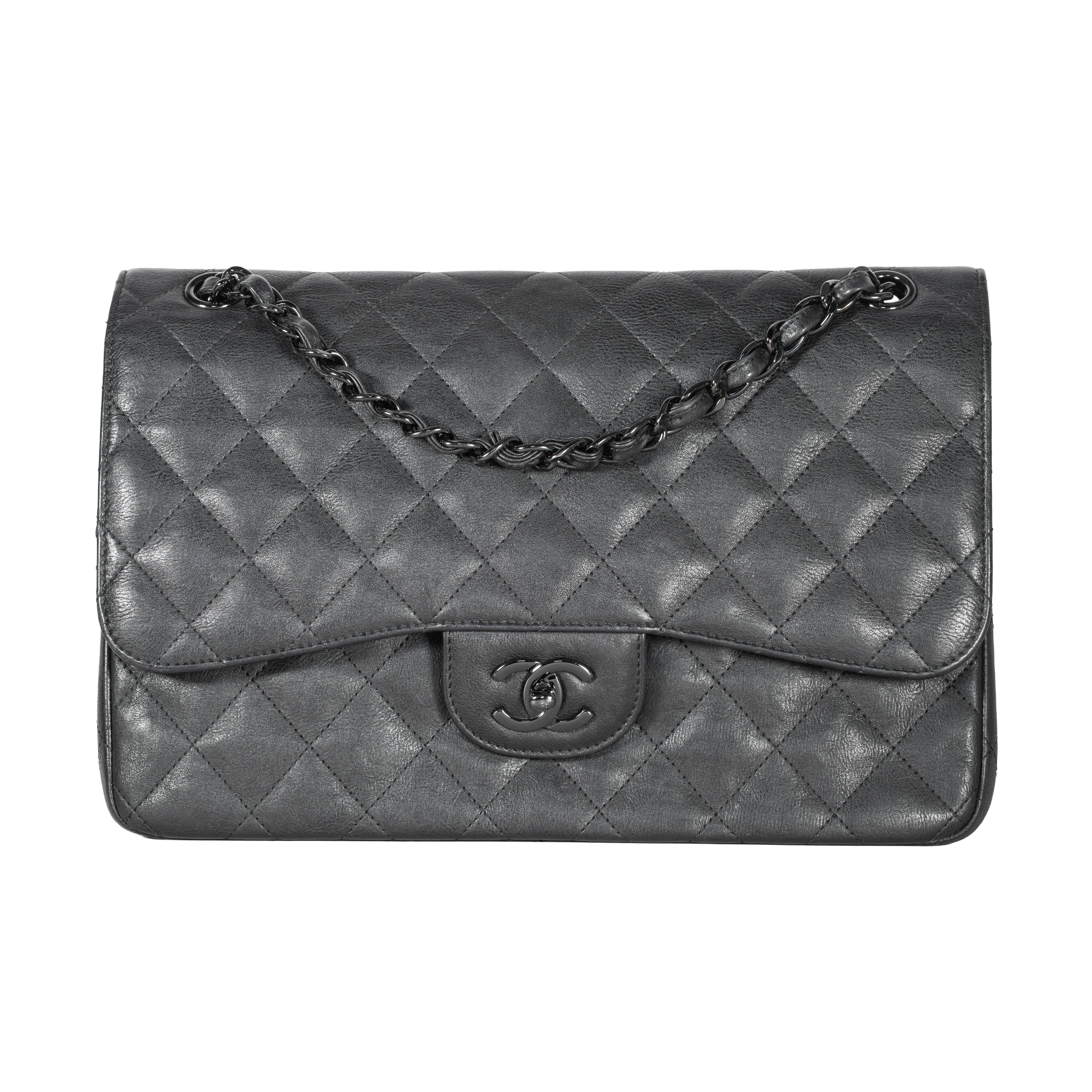 Image #1 Quilted Calfskin So Black Classic Double Flap Jumbo Black