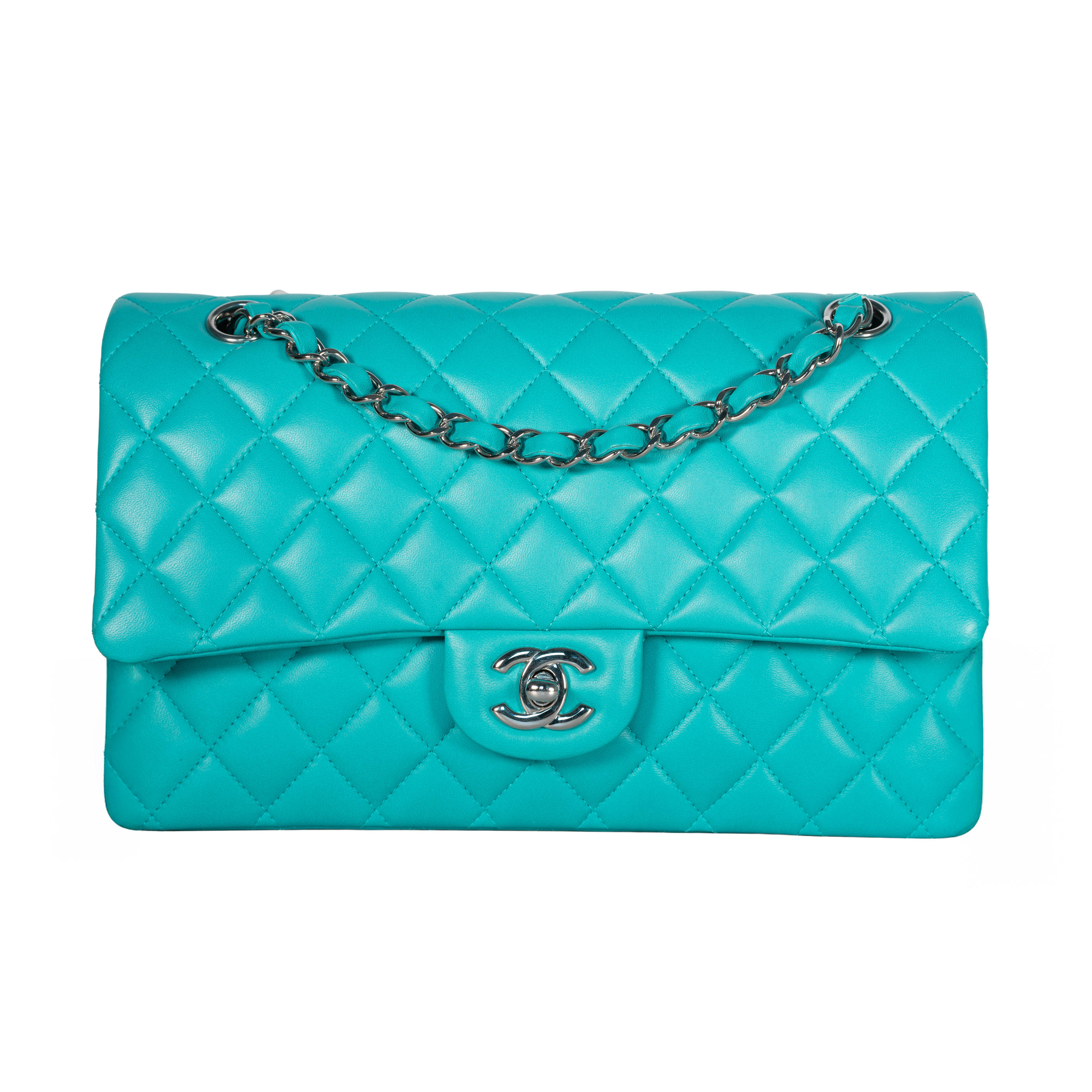 Image #1 Quilted Lambskin Classic Double Flap Medium Turquoise