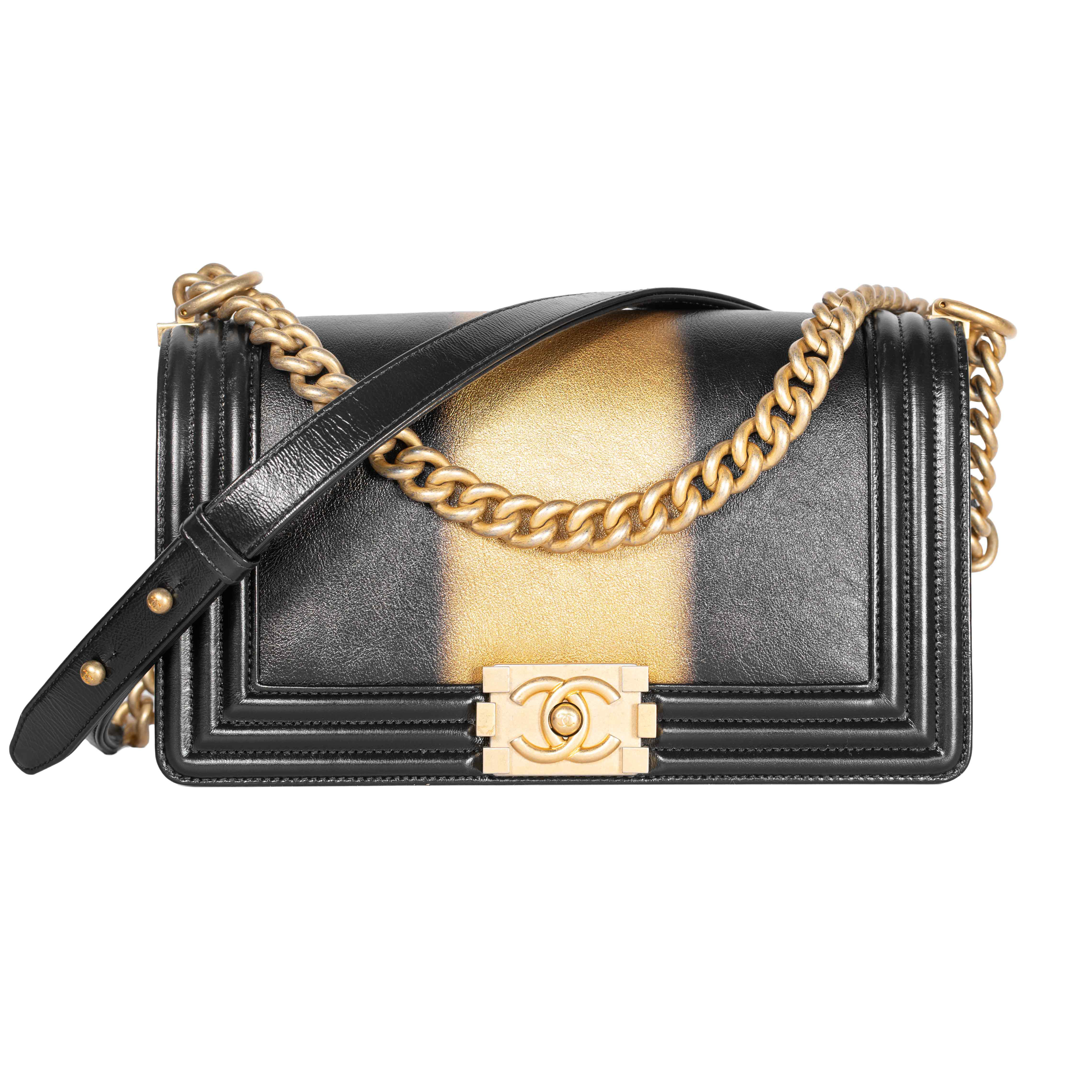 Image #1 Calfskin Medium Boy Flap Black and Gold