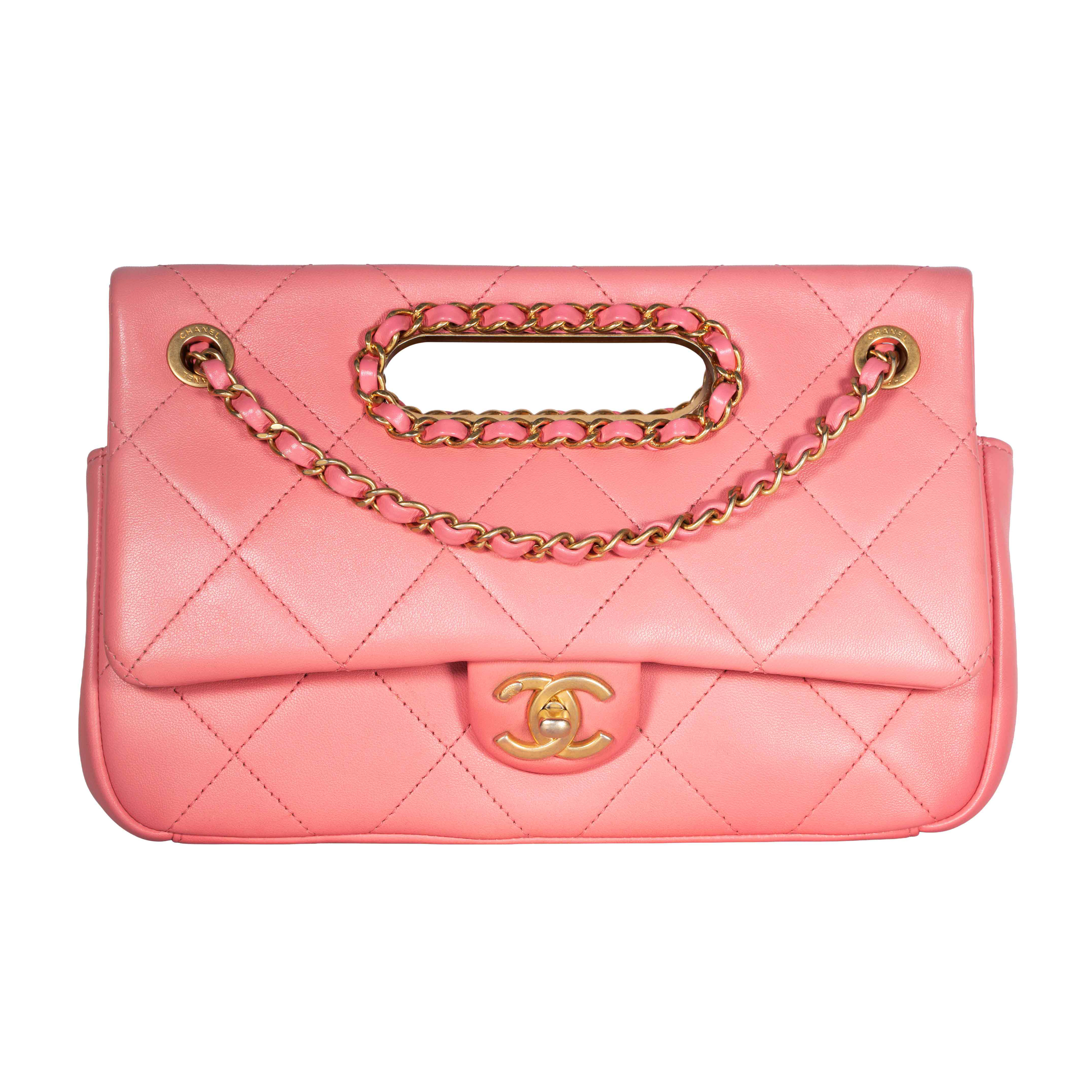 Pre-Owned Chanel Quilted Lambskin A Real Catch Flap Medium Pink