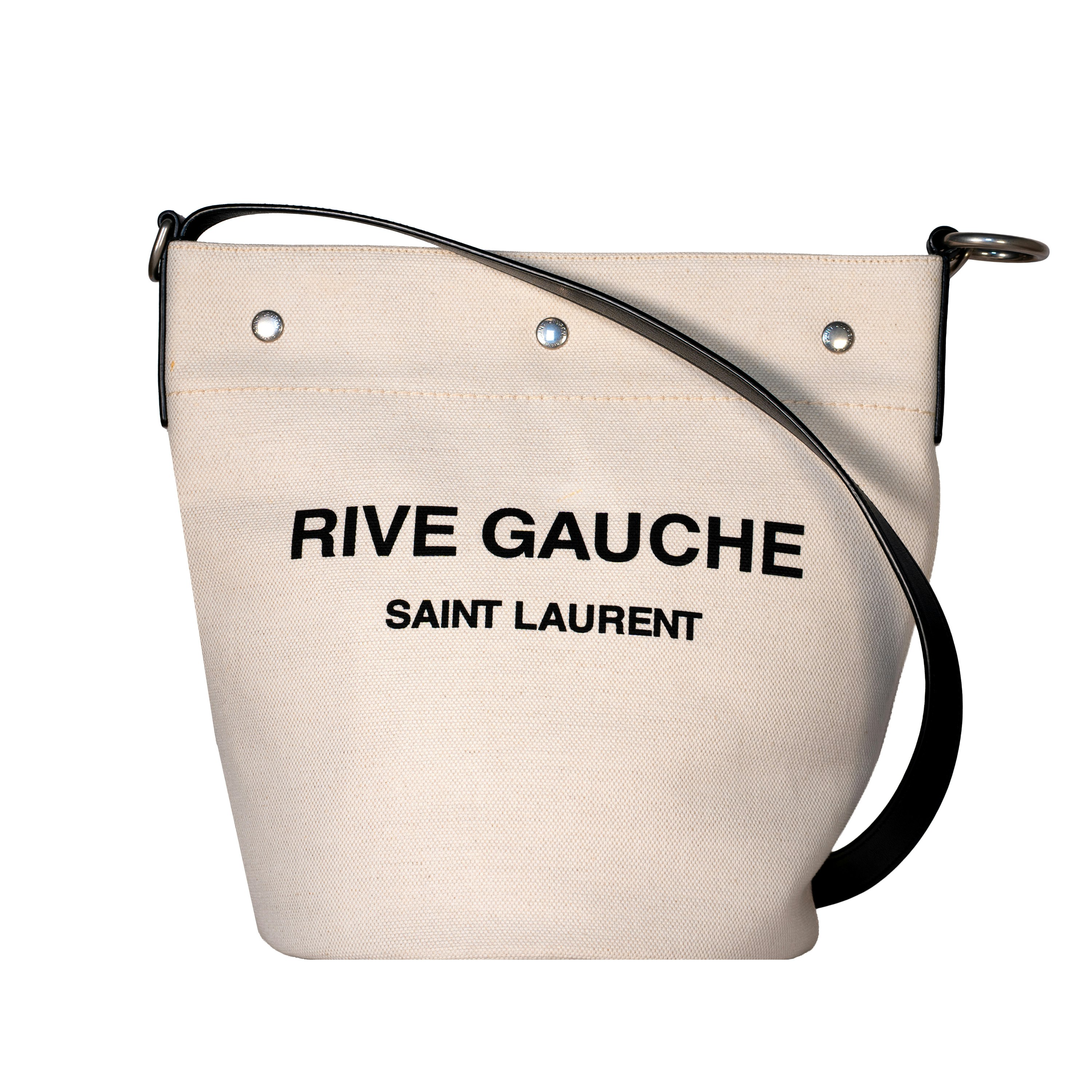 Pre-Owned YSL Saint Laurent Canvas Rive Gauche Bucket Bag Medium 