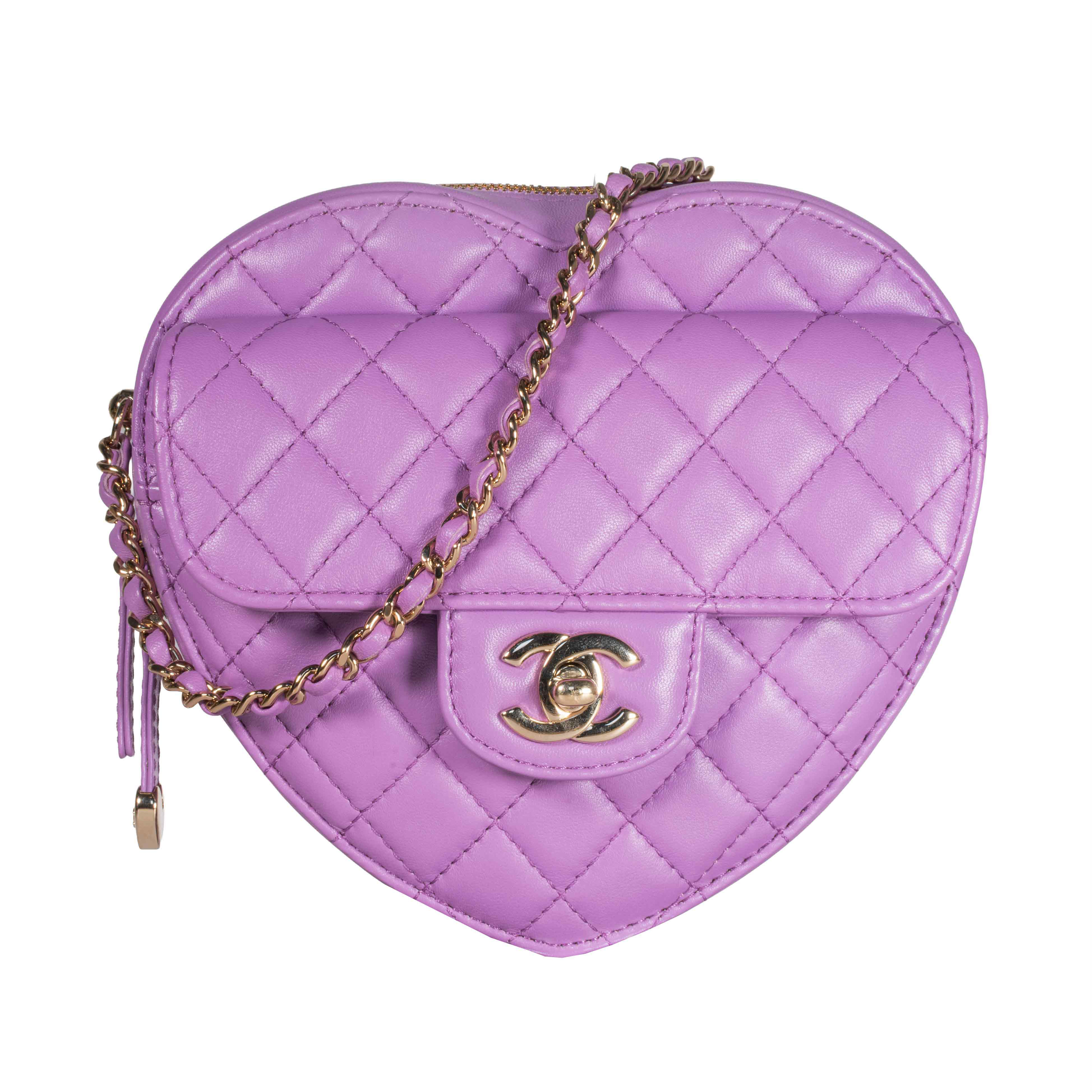 Image #1 Quilted Lambskin CC in Love Heart Bag Small Purple