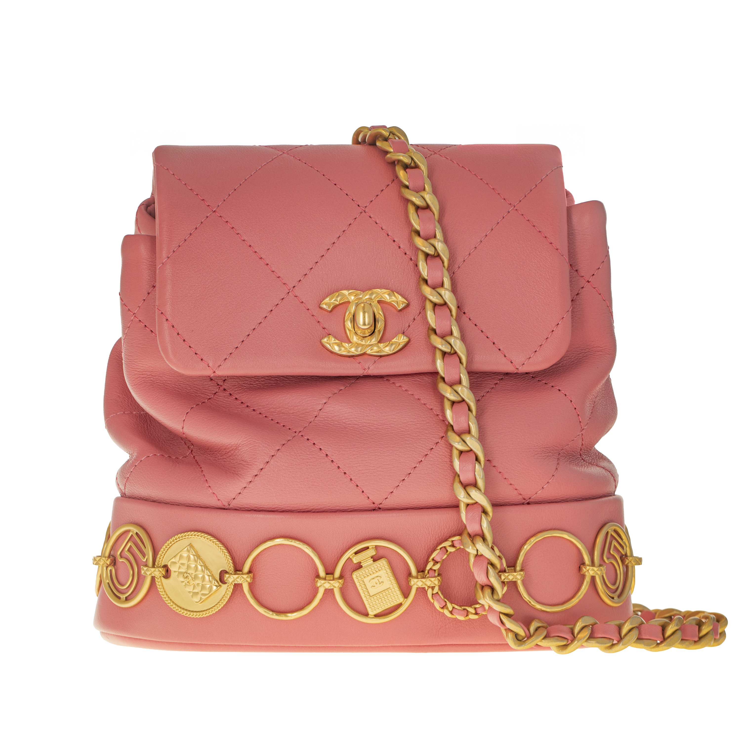 Image #1 Quilted Calfskin CC Charms Backpack Small Pink