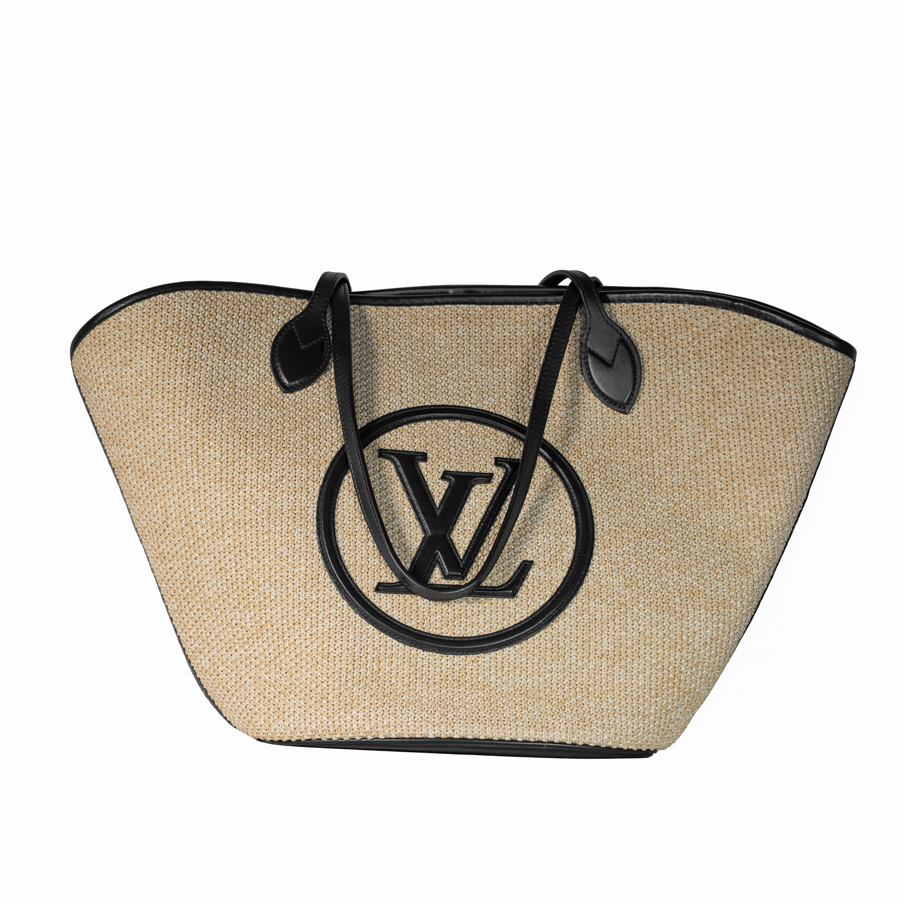 Image #1 Raffia and Leather Saint Jacques NM Handbag Medium Neutral