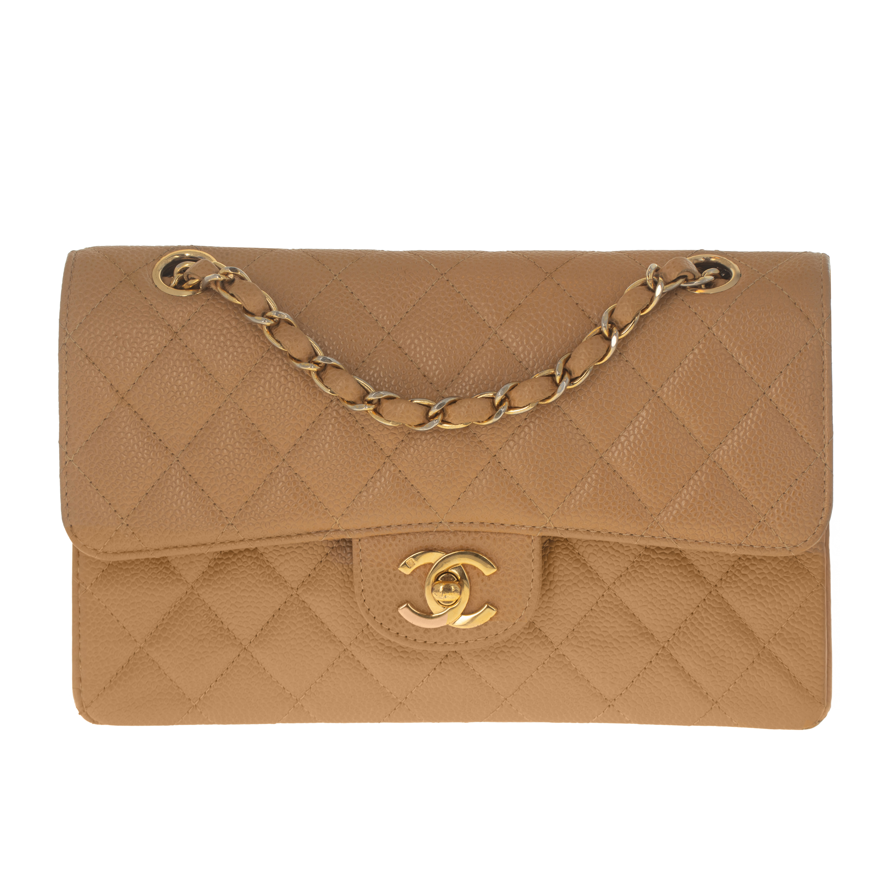 Image #1 Quilted Caviar Classic Single Flap Small Beige