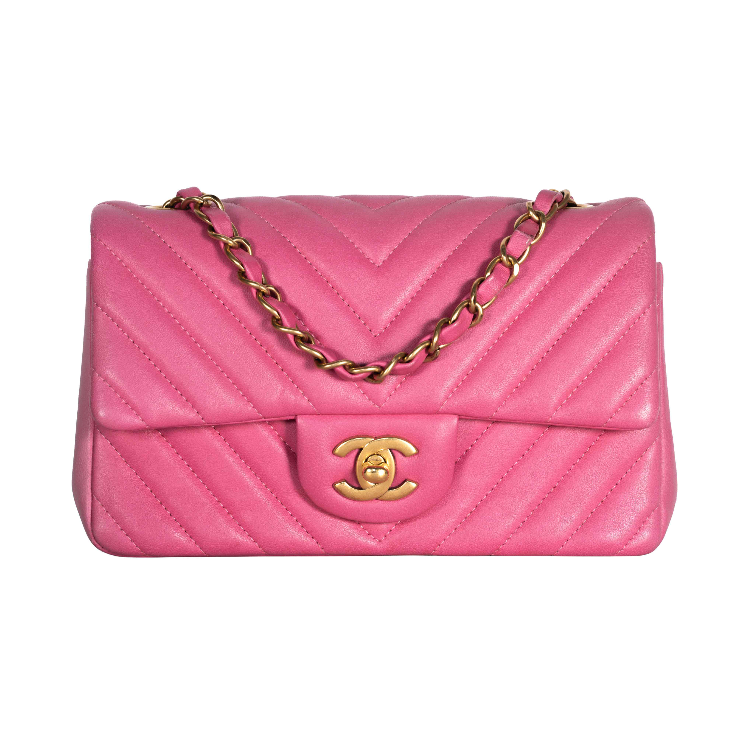 Image #1 Chevron Lambskin Classic Single Flap Mini Pink