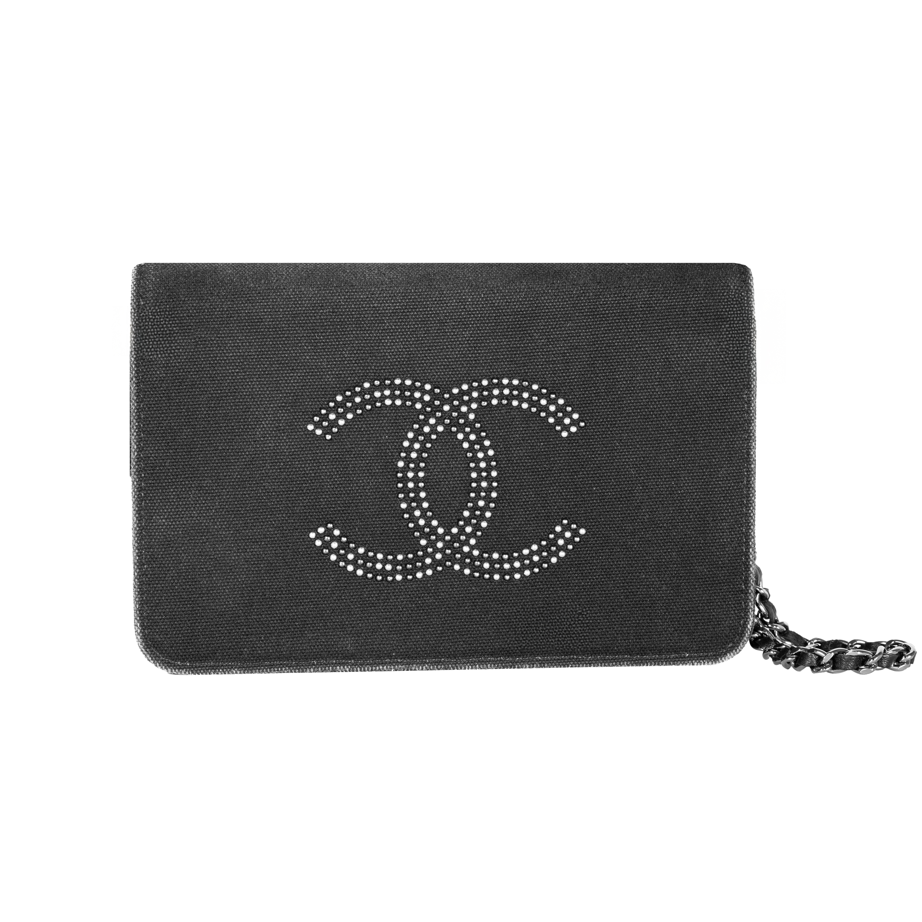 Image #1 Studded Canvas Paris-Shanghai Wallet on Chain Medium Black