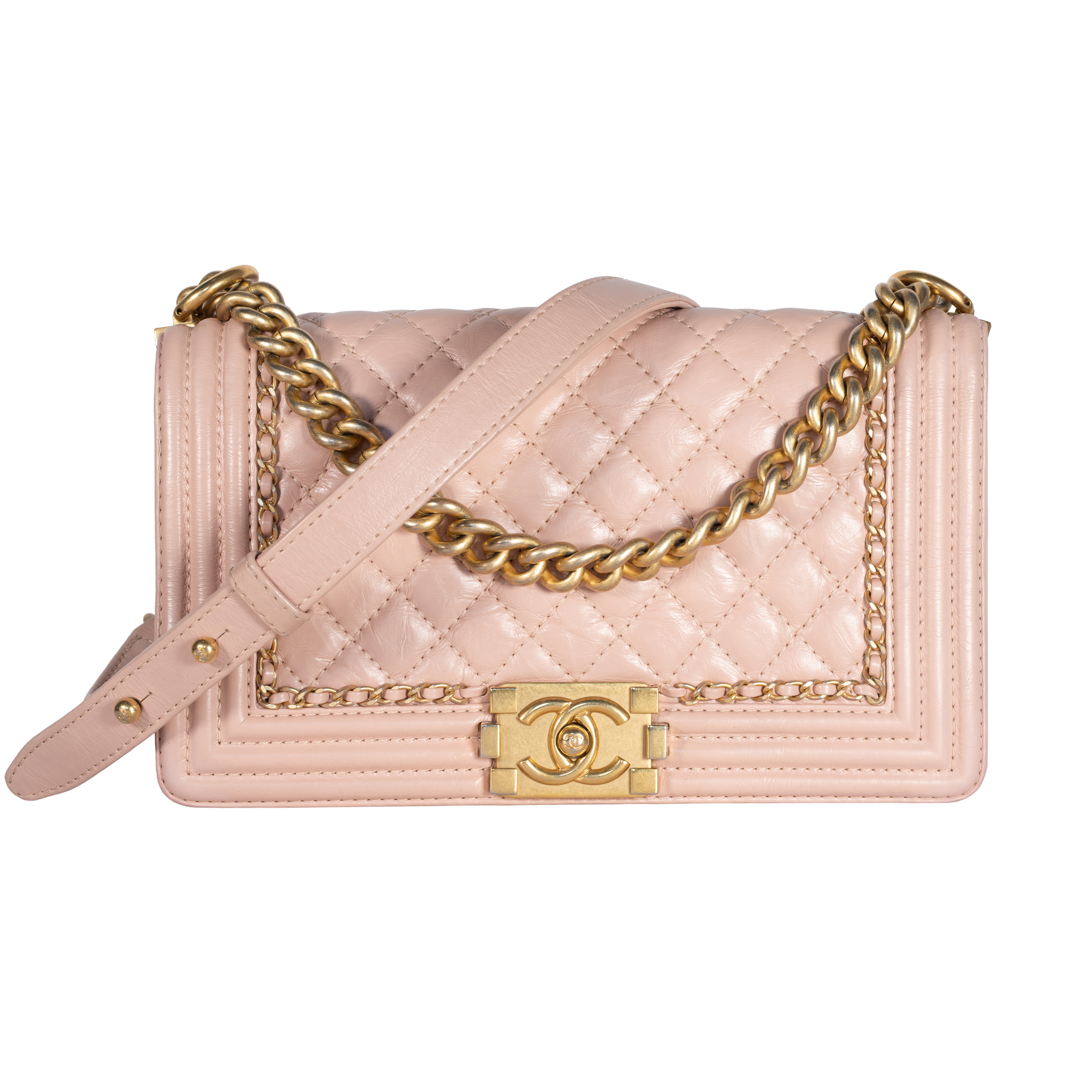 Image #1 Quilted Calfskin Chain Around Boy Flap Medium Blush