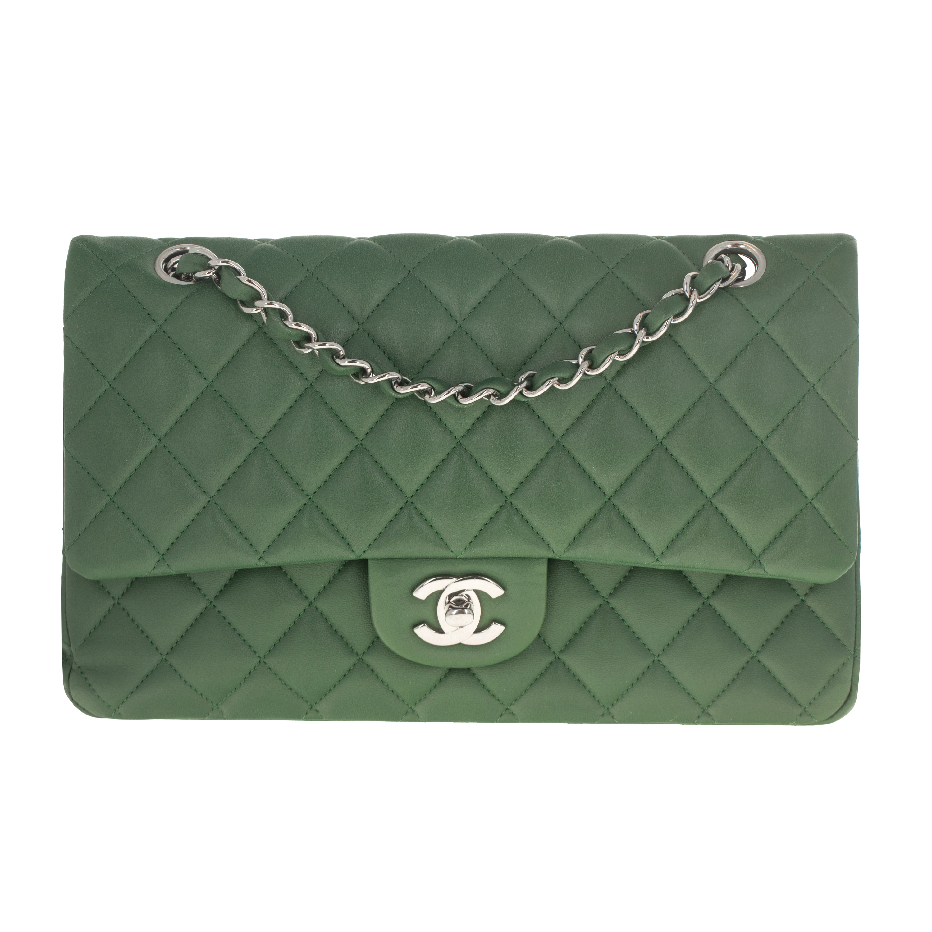 Image #1 Quilted Lambskin Classic Double Flap Medium Green