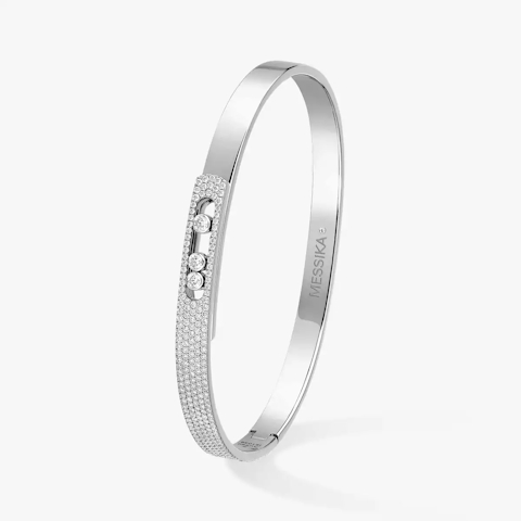 Vertical 18K White Gold Move Noa Pave Diamond Bangle