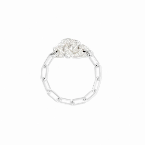 Vertical 18K White Gold Menottes R7 Diamond Chain Ring