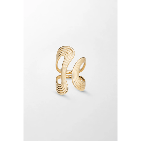 Vertical 18K Yellow Gold Stream Lines Open Ring