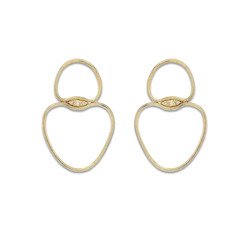 Vertical 18K Yellow Gold Fluid Diamond Small Chain Earrings