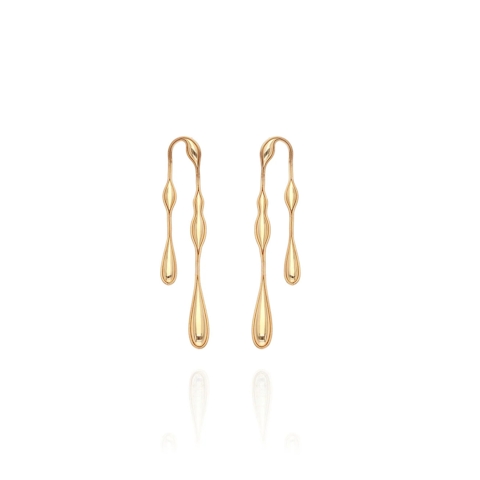 Vertical 18K Yellow Gold Fluid Doubled Earrings