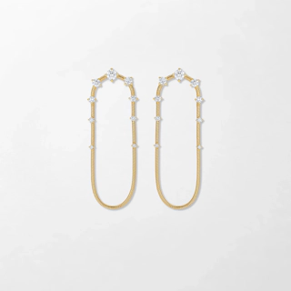 Vertical 18K Yellow Gold Parallel Diamond on Chain Short Earrings