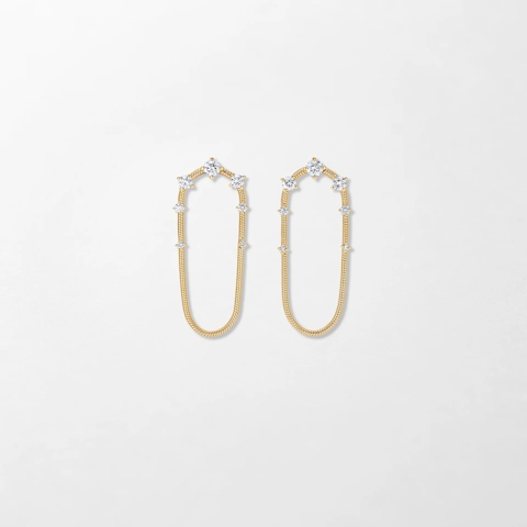 Vertical 18K Yellow Gold Parallel Diamond on Chain Medium Earrings
